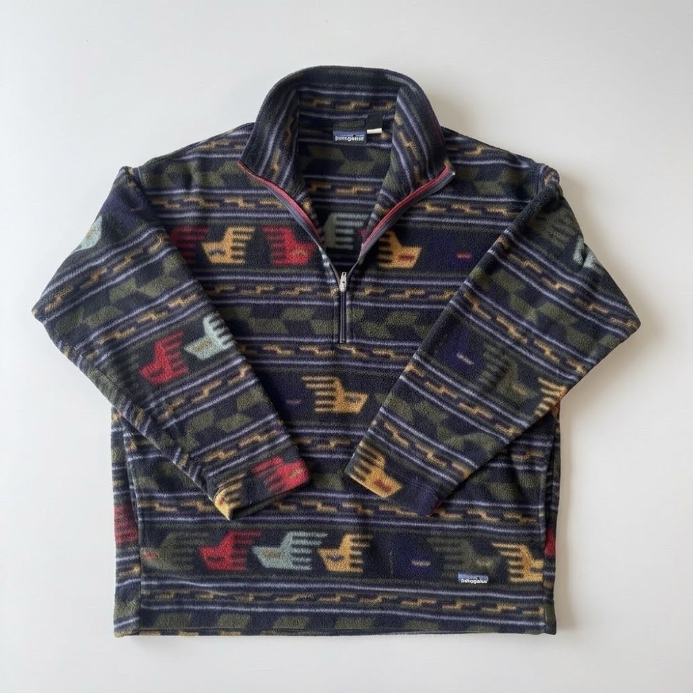VTG 90s Patagonia Anatolia Thunderbird Pattern Synchilla 1/2 zip SIZE XL USA